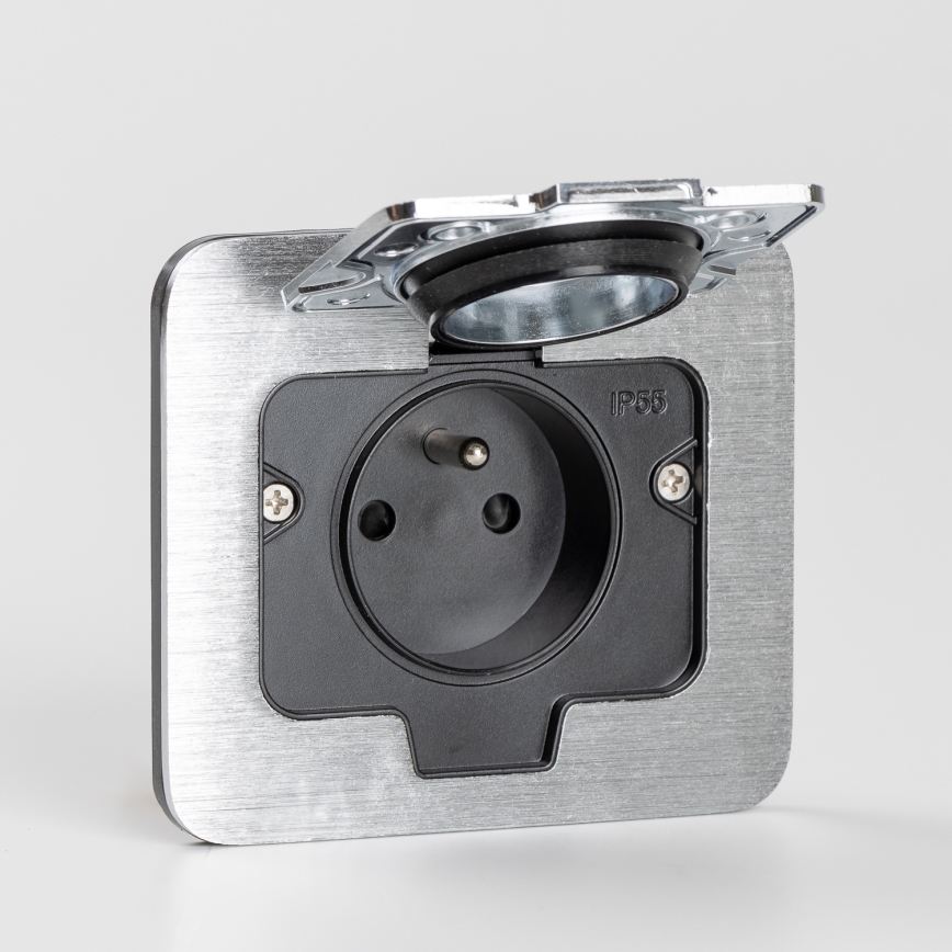 Brilagi - Ulkotila sisäänrakennettu lattia pistoke IP55 mattakromi suorakulmainen