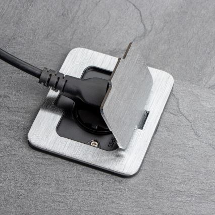 Brilagi - Ulkotila sisäänrakennettu lattia pistoke IP55 mattakromi suorakulmainen