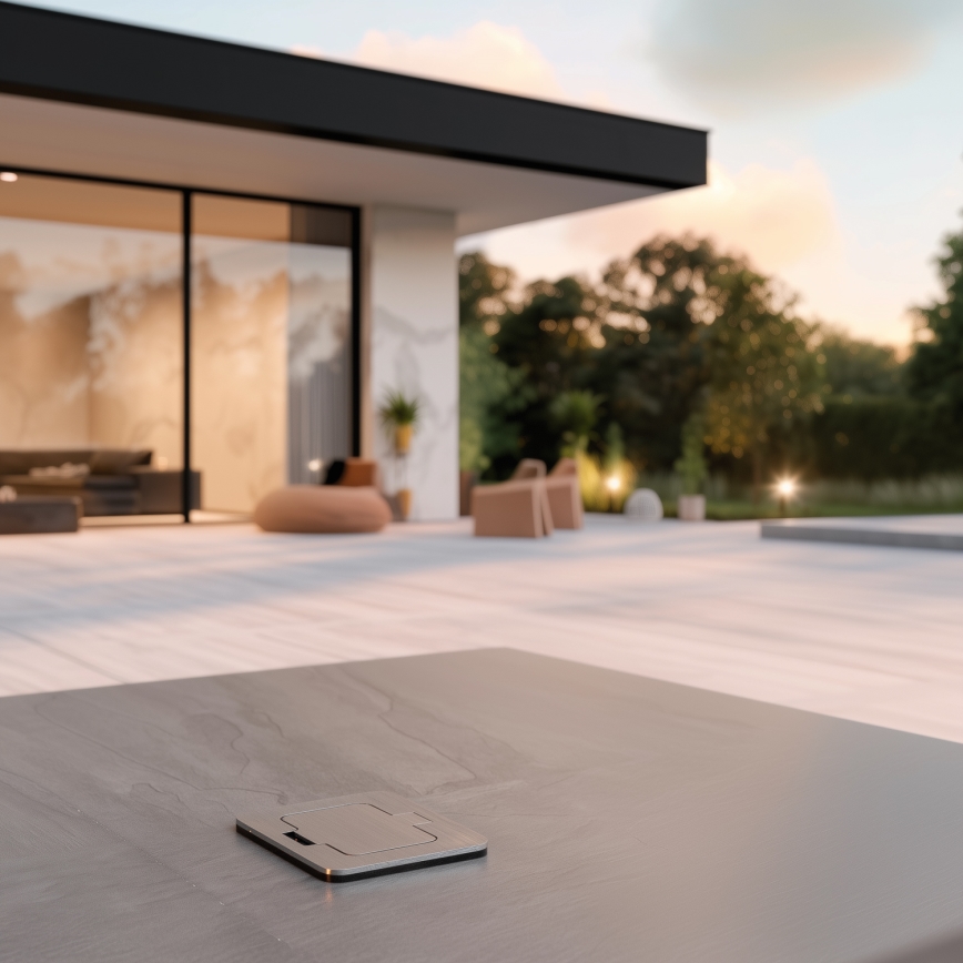 Brilagi - Ulkotila sisäänrakennettu lattia pistoke IP55 mattakromi suorakulmainen