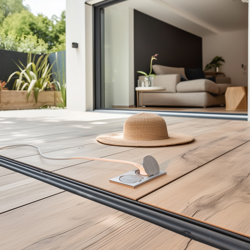 Brilagi - Ulkotila sisäänrakennettu lattia tuplapistoke IP55 hopea suorakulmainen