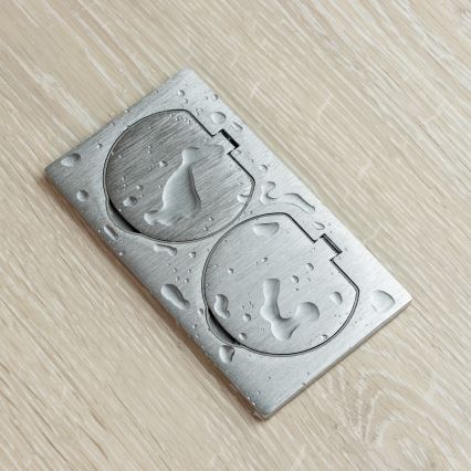 Brilagi - Ulkotila sisäänrakennettu lattia tuplapistoke IP55 hopea suorakulmainen