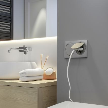 Brilagi - Ulkotila sisäänrakennettu lattia tuplapistoke IP55 hopea suorakulmainen