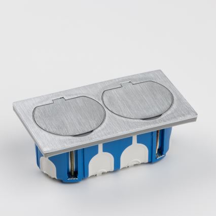 Brilagi - Ulkotila sisäänrakennettu lattia tuplapistoke IP55 hopea suorakulmainen