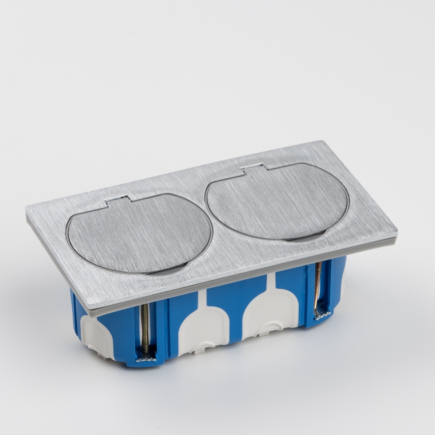 Brilagi - Ulkotila sisäänrakennettu lattia tuplapistoke IP55 hopea suorakulmainen