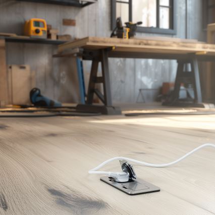 Brilagi - Ulkotila sisäänrakennettu lattia tuplapistoke IP55 mattakromi suorakulmainen