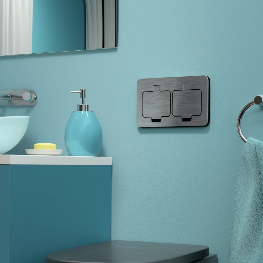 Brilagi - Ulkotila sisäänrakennettu lattia tuplapistoke IP55 mattakromi suorakulmainen