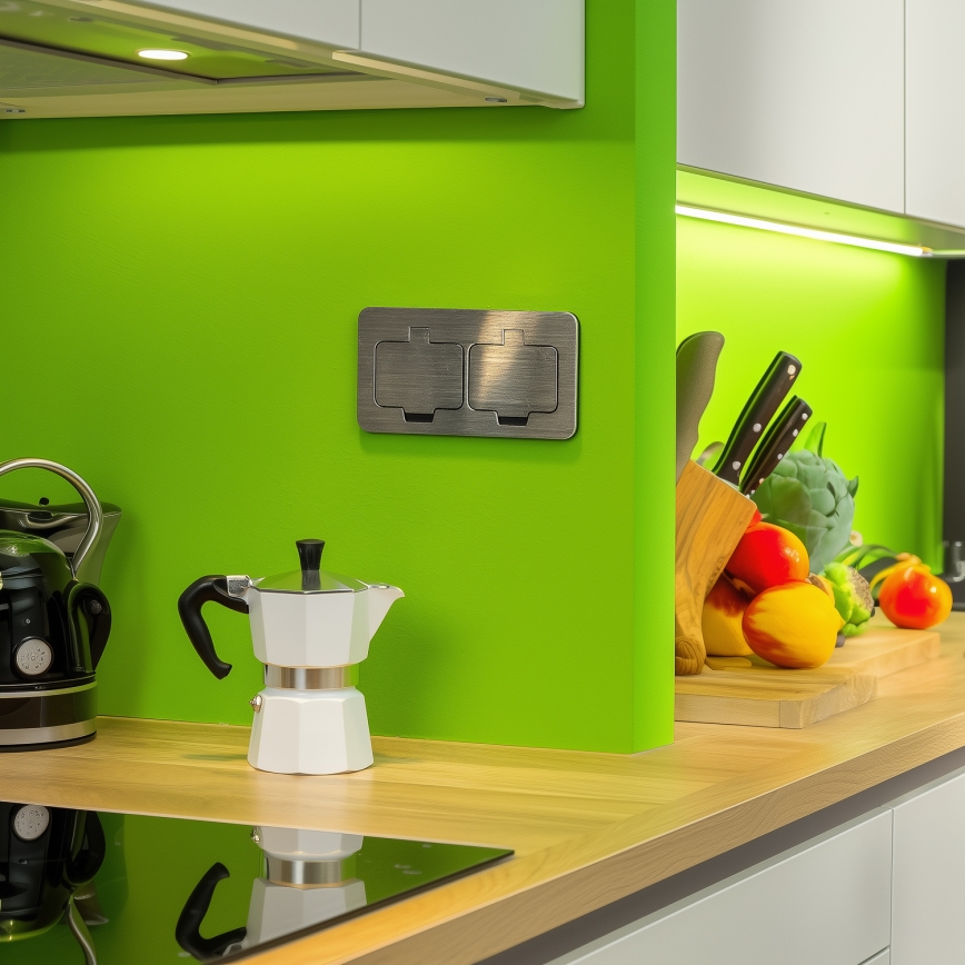 Brilagi - Ulkotila sisäänrakennettu lattia tuplapistoke IP55 mattakromi suorakulmainen