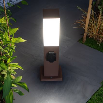 Brilagi - Ulkovalaisin kahdella SCHUKO-pistorasialla NOVA 1xE27/15W/230V 40 cm IP44 ruskea