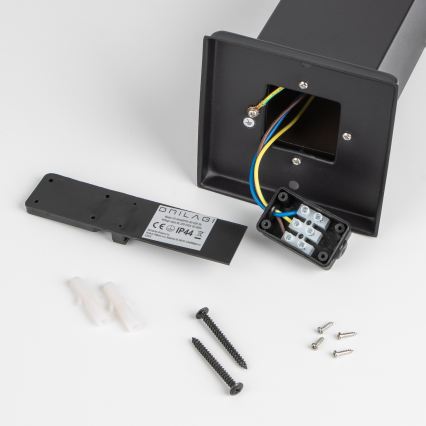 Brilagi - Ulkovalaisin NOVA, 2 SCHUKO-pistorasiaa, 1xE27/15W/230V, 40 cm, IP44, musta