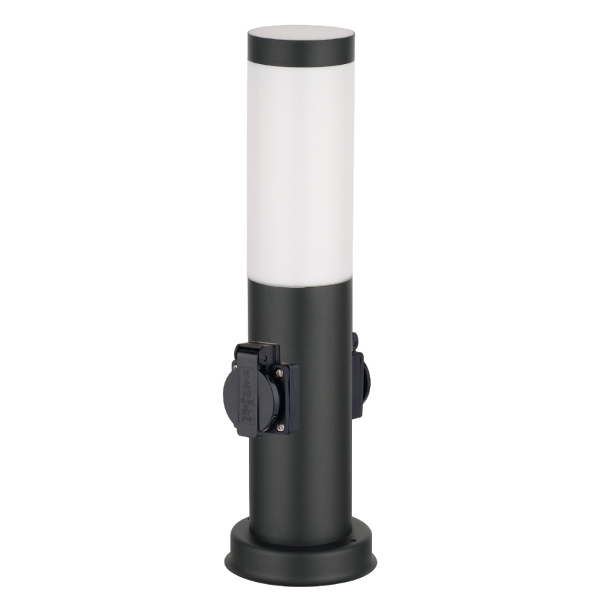 Brilagi - Ulkovalaisin, jossa 2 SCHUKO-pistorasiaa, NOVA, 1xE27/15W/230V, 40 cm, IP44, musta