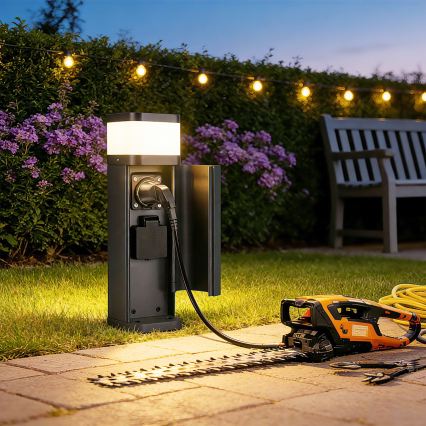 Brilagi - Ulkovalaisin PILLAR, jossa 2 SCHUKO-pistorasiaa, 1xG9/11W/230V, IP44, antrasiitti