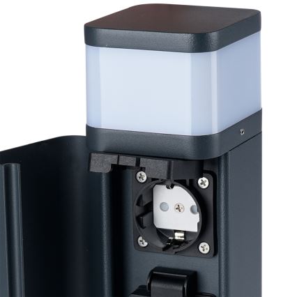Brilagi - Ulkovalaisin PILLAR, jossa 2 SCHUKO-pistorasiaa, 1xG9/11W/230V, IP44, antrasiitti