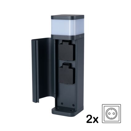 Brilagi - Ulkovalaisin PILLAR, jossa 2 SCHUKO-pistorasiaa, 1xG9/11W/230V, IP44, antrasiitti