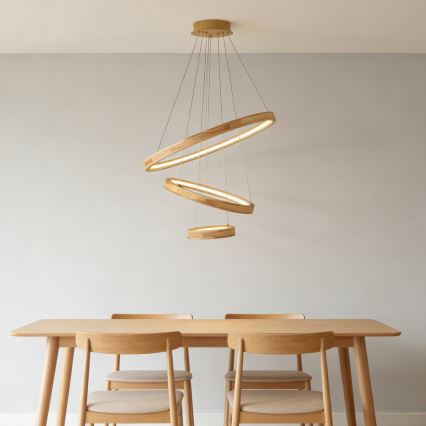 Brilagi - UMEA WOOD LED -riippuvalaisin vaijerilla, LED 45 W / 230 V, halkaisija 60 cm, kumipuu