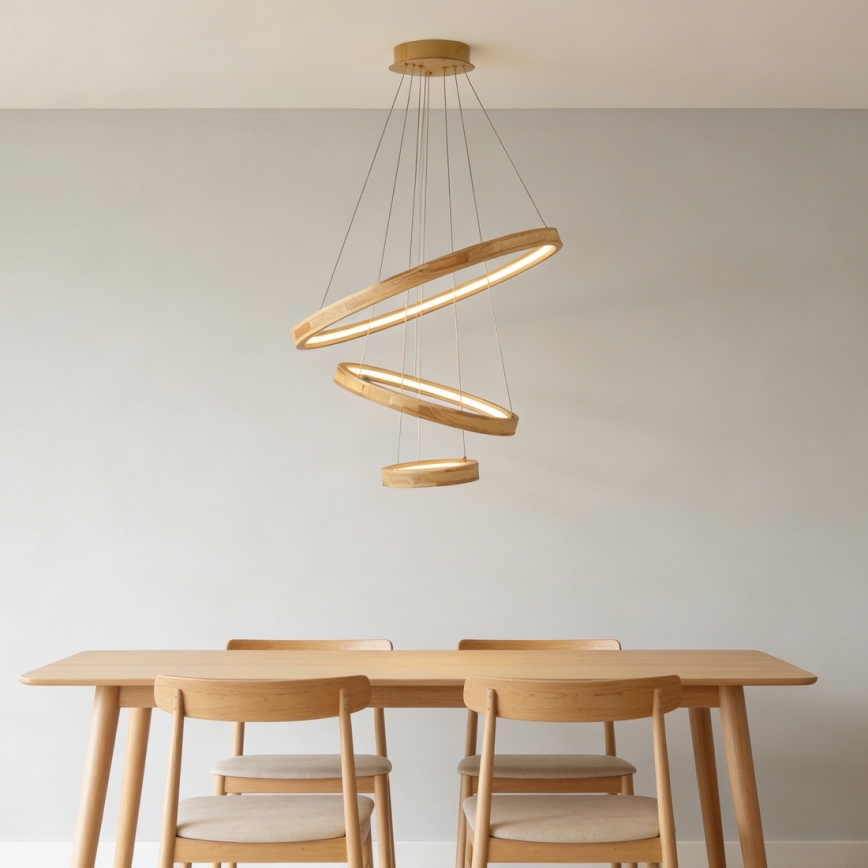 Brilagi - UMEA WOOD LED -riippuvalaisin vaijerilla, LED 45 W / 230 V, halkaisija 60 cm, kumipuu