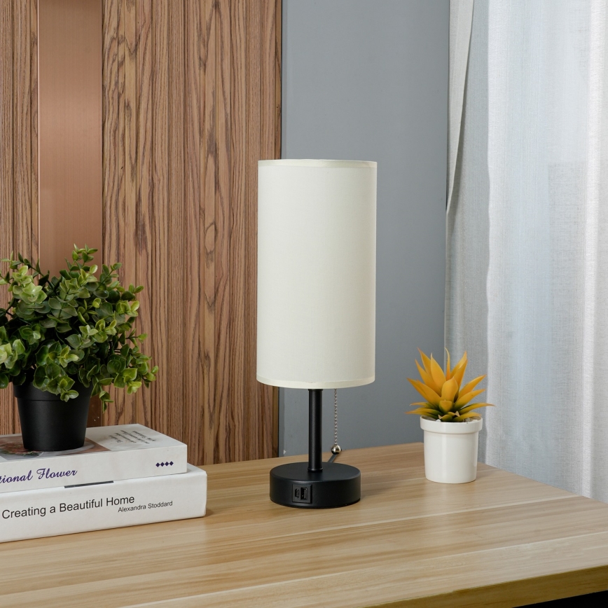 Brilagi - USB-portilla varustettu pöytälamppu TABLON 1xE27/25W/230V musta/kerma