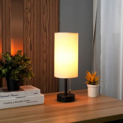 Brilagi - USB-portilla varustettu pöytälamppu TABLON 1xE27/25W/230V musta/kerma