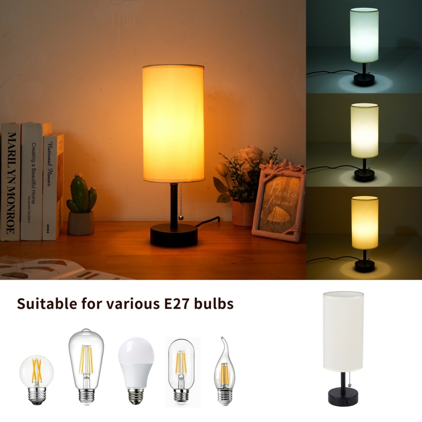Brilagi - USB-portilla varustettu pöytälamppu TABLON 1xE27/25W/230V musta/kerma