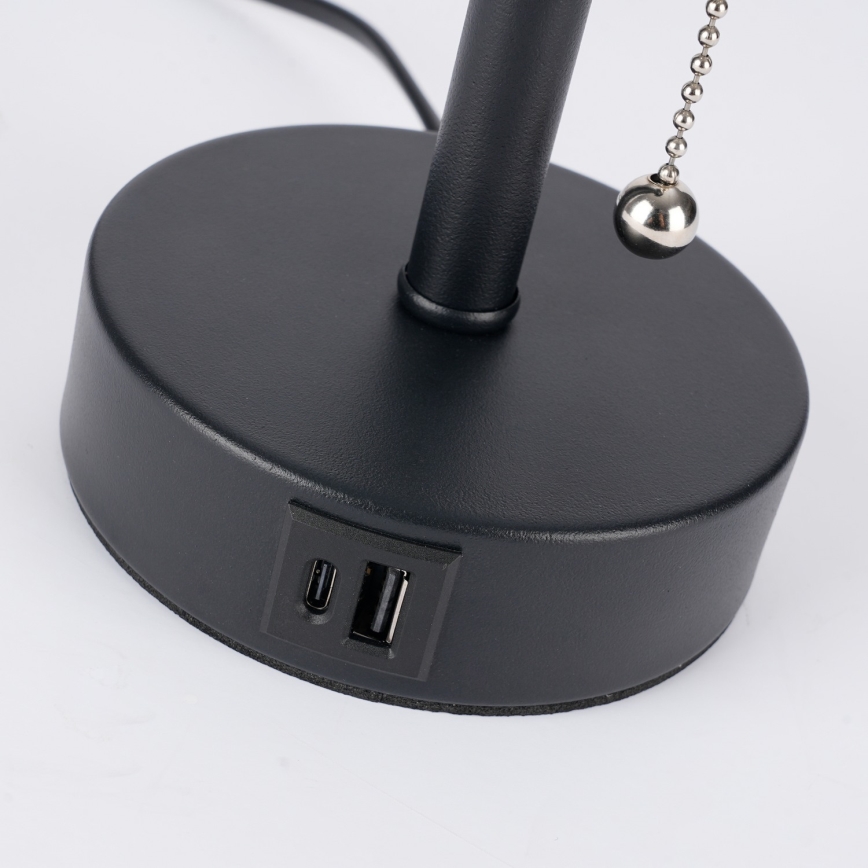 Brilagi - USB-portilla varustettu pöytälamppu TABLON 1xE27/25W/230V musta/kerma