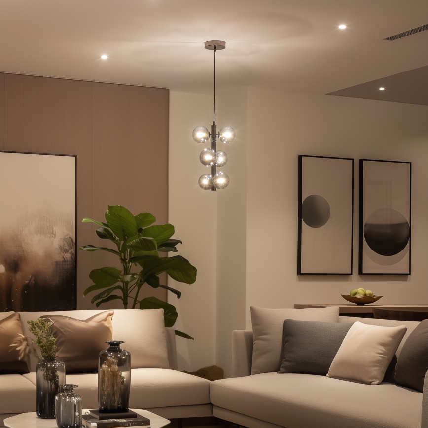 Brilagi - vaijerikiinnitteinen LED-riippuvalaisin MILLA 6xG9/3W/230V mustakromi/savulasi