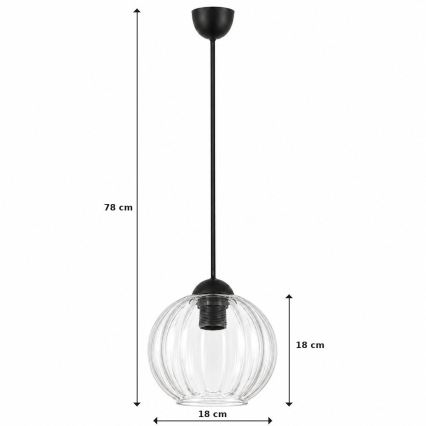 BRILAGI - vaijerilla ripustettava RETRO GLASS LED-riippuvalaisin 1xE27/60W/230V, halkaisija 18 cm, musta/kirkas