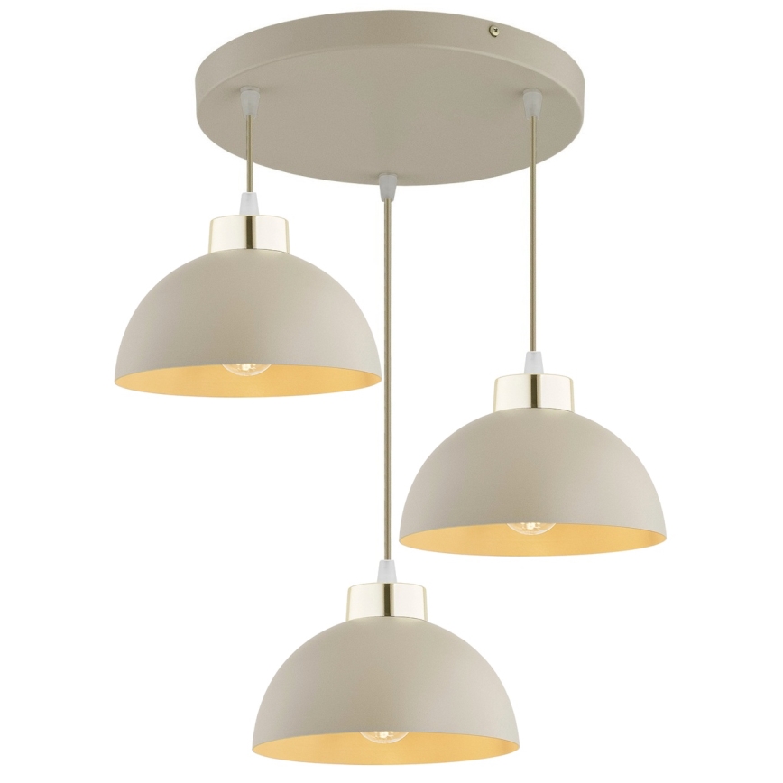 Brilagi - Vaijerilla ripustettava riippuvalaisin 3xE27/60W/230V beige/kulta