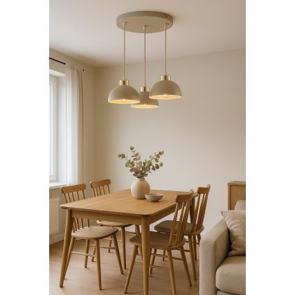 Brilagi - Vaijerilla ripustettava riippuvalaisin 3xE27/60W/230V beige/kulta