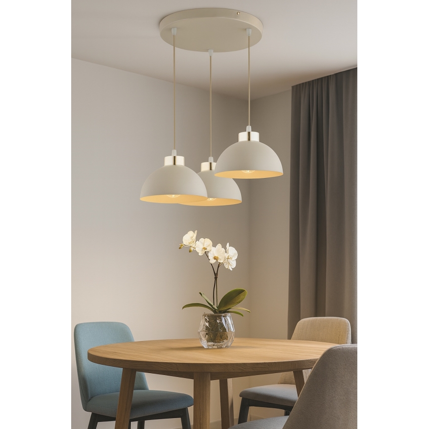 Brilagi - Vaijerilla ripustettava riippuvalaisin 3xE27/60W/230V beige/kulta