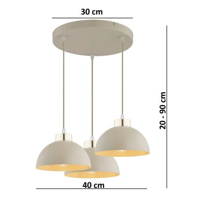 Brilagi - Vaijerilla ripustettava riippuvalaisin 3xE27/60W/230V beige/kulta