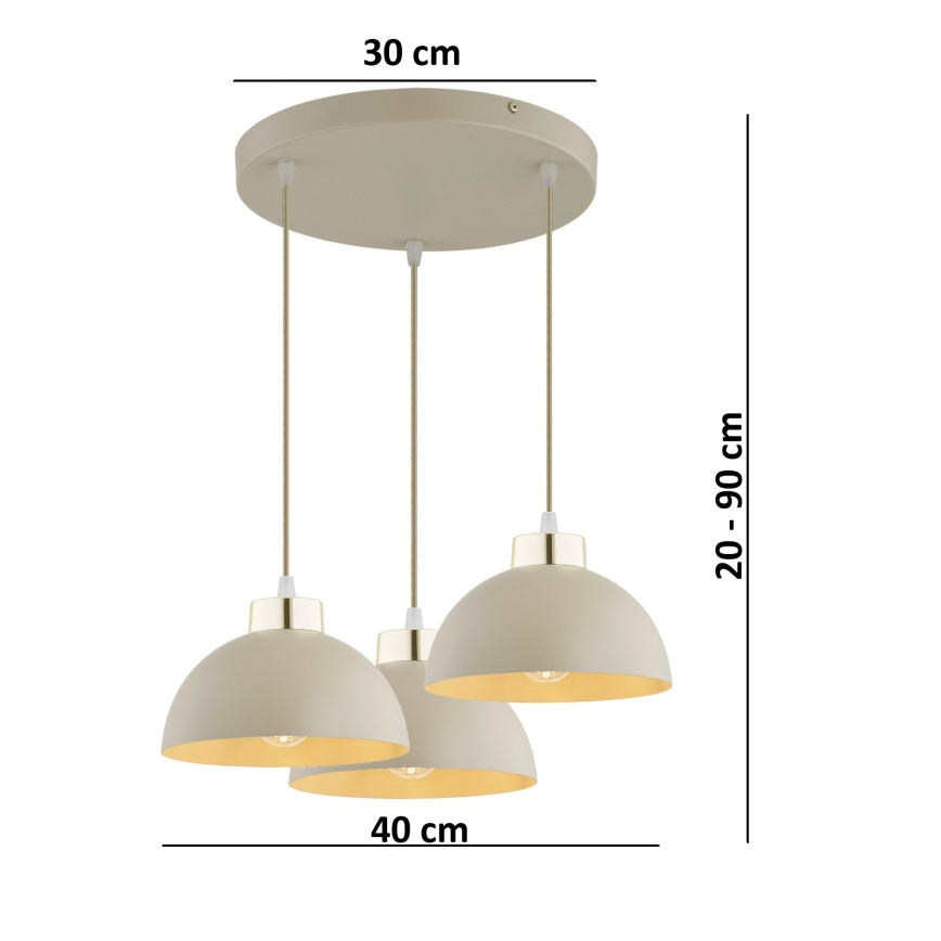 Brilagi - Vaijerilla ripustettava riippuvalaisin 3xE27/60W/230V beige/kulta