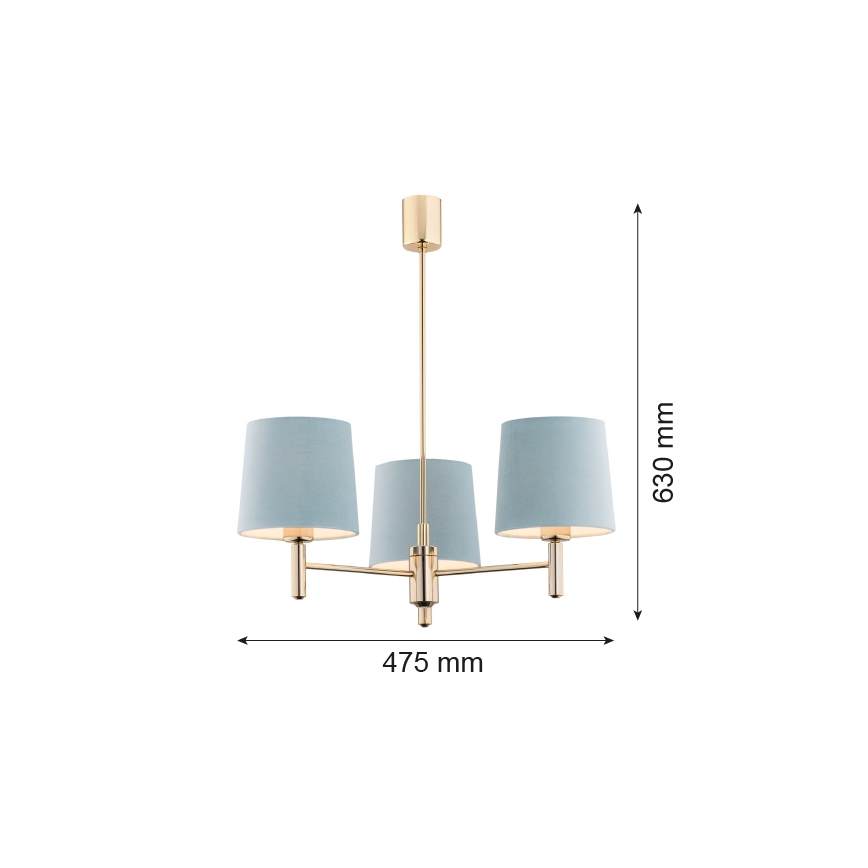 Brilagi - Varrellinen riippuvalaisin MONTE 3xE27/15W/230V sininen/kultainen