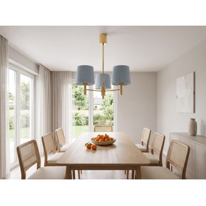 BRILAGI - Varrellinen riippuvalaisin MONTE 3xE27/60W/230V sininen/kultainen