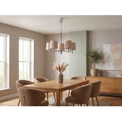 BRILAGI - Varrellinen riippuvalaisin MONTE 5xE27/60W/230V beige/kiiltävä kromi