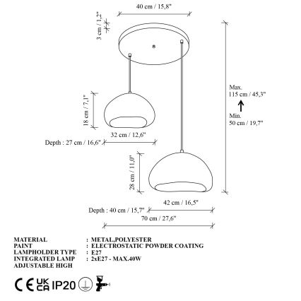 Brilagi - WABI SABI riippuvalaisin lankaripustuksella 2xE27/40W/230V halkaisija 70 cm valkoinen