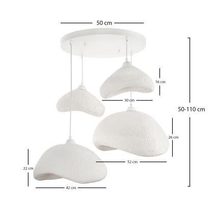 Brilagi - WABI SABI-riippuvalaisin ripustuskaapelilla, 4xE27/40W/230V, Ø 90 cm, valkoinen