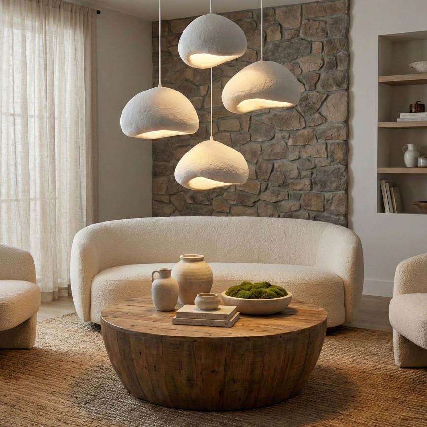 Brilagi - WABI SABI-riippuvalaisin vaijerilla 4xE27/40W/230V, Ø 95 cm, valkoinen