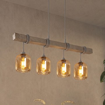 BRILAGI - WOOD GLASS riippuvalaisin vaijerilla 4xE27/60W/230V mänty/harmaa/savunruskea