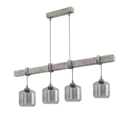 BRILAGI - Riippuvalaisin johdolla WOOD GLASS 4xE27/60W/230V mänty/harmaa/savunharmaa