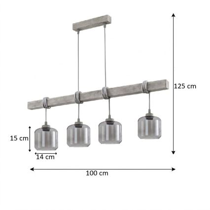 BRILAGI - Riippuvalaisin johdolla WOOD GLASS 4xE27/60W/230V mänty/harmaa/savunharmaa