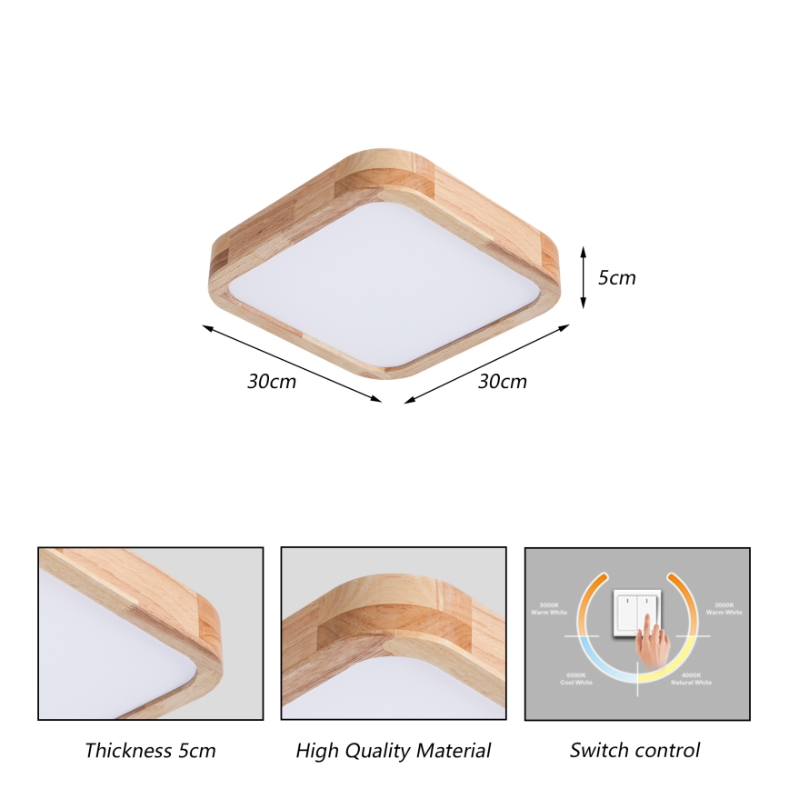 BRILAGI - LED-kattovalaisin WOODLINE SQUARE LED/32W/230V 3000/4000/6000K tammi 30x30 cm