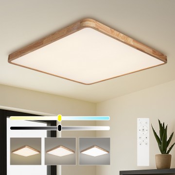 BRILAGI - WOODLINE SQUARE LED himmennettävä kattovalaisin, 180 W / 230 V, 3000-6000 K, tammi, 100 x 100 cm + kaukosäädin