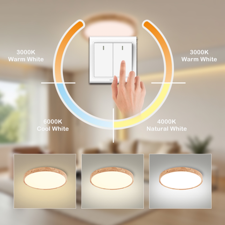 Brilagi - LED-kattovalaisin WOODROUND LED/30W/230V 3000/4000/6000K Ø 40 cm puu CRI 90