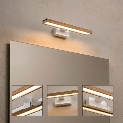 Brilagi - LED-kylpyhuonepeilivalaisin 3-in-1 WOODY MIRROR LED/8W/230V 40 cm IP44 valkoinen/tammi