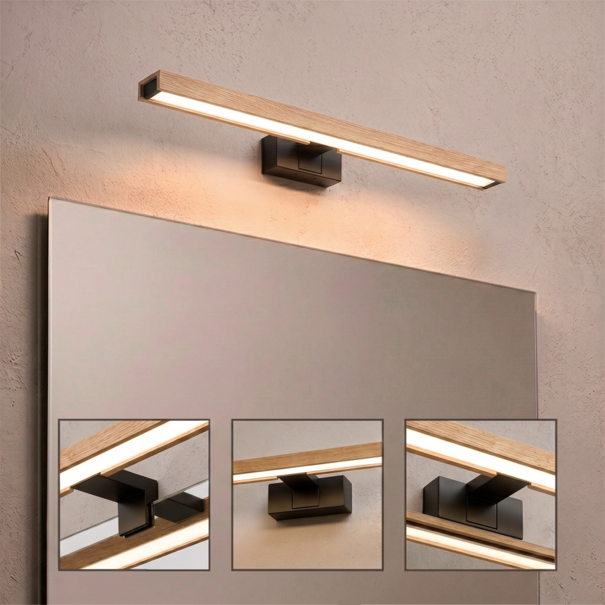 Brilagi - LED-kylpyhuoneen peilivalaisin 3-in-1 WOODY MIRROR LED/12W/230V 60 cm IP44 musta/tammi