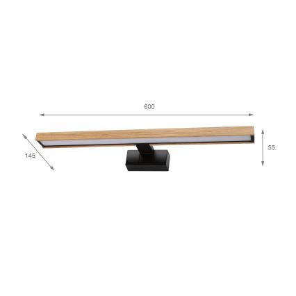 Brilagi - LED-kylpyhuoneen peilivalaisin 3-in-1 WOODY MIRROR LED/12W/230V 60 cm IP44 musta/tammi