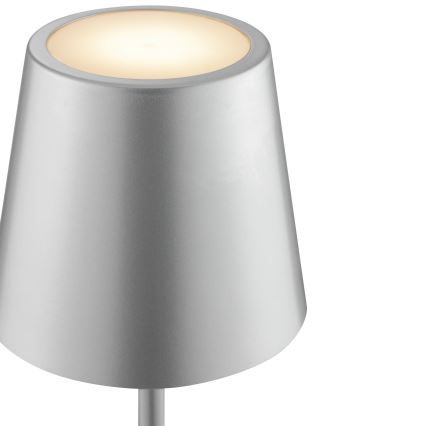 Brilliant - LED himmennettävä ladattava kosketustoiminnolla varustettu ulkokäyttöön tarkoitettu pöytälamppu ELORA LED/2,5W/5V 2700K 2600 mAh IP44 hopea