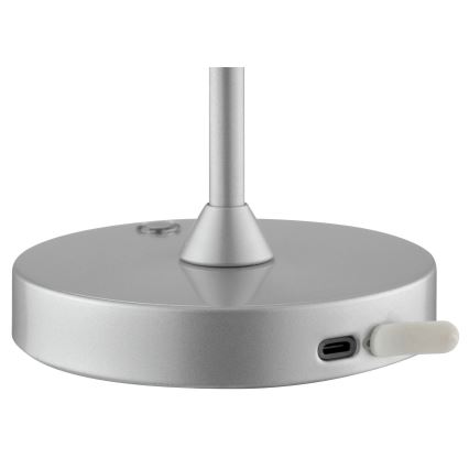 Brilliant - LED himmennettävä ladattava kosketustoiminnolla varustettu ulkokäyttöön tarkoitettu pöytälamppu ELORA LED/2,5W/5V 2700K 2600 mAh IP44 hopea