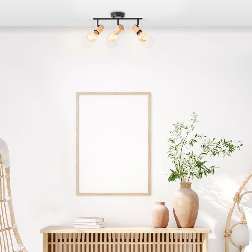 Brilliant - KERRY-kohdevalaisin 3xE27/40W/230V musta/bambu