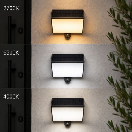 Brilliant - LED aurinkoseinävalaisin anturilla SIERRA LED/6W/3,7V 2700/4000/6500K 2000 mAh IP54 musta