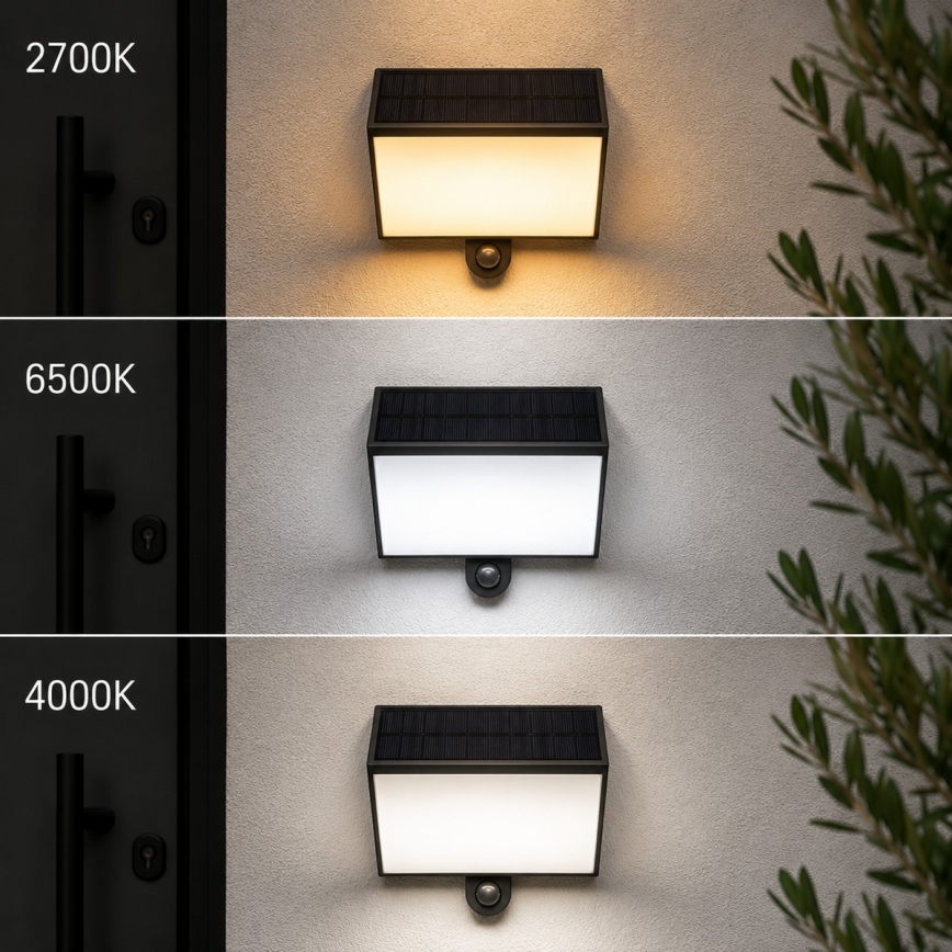 Brilliant - LED aurinkoseinävalaisin anturilla SIERRA LED/6W/3,7V 2700/4000/6500K 2000 mAh IP54 musta